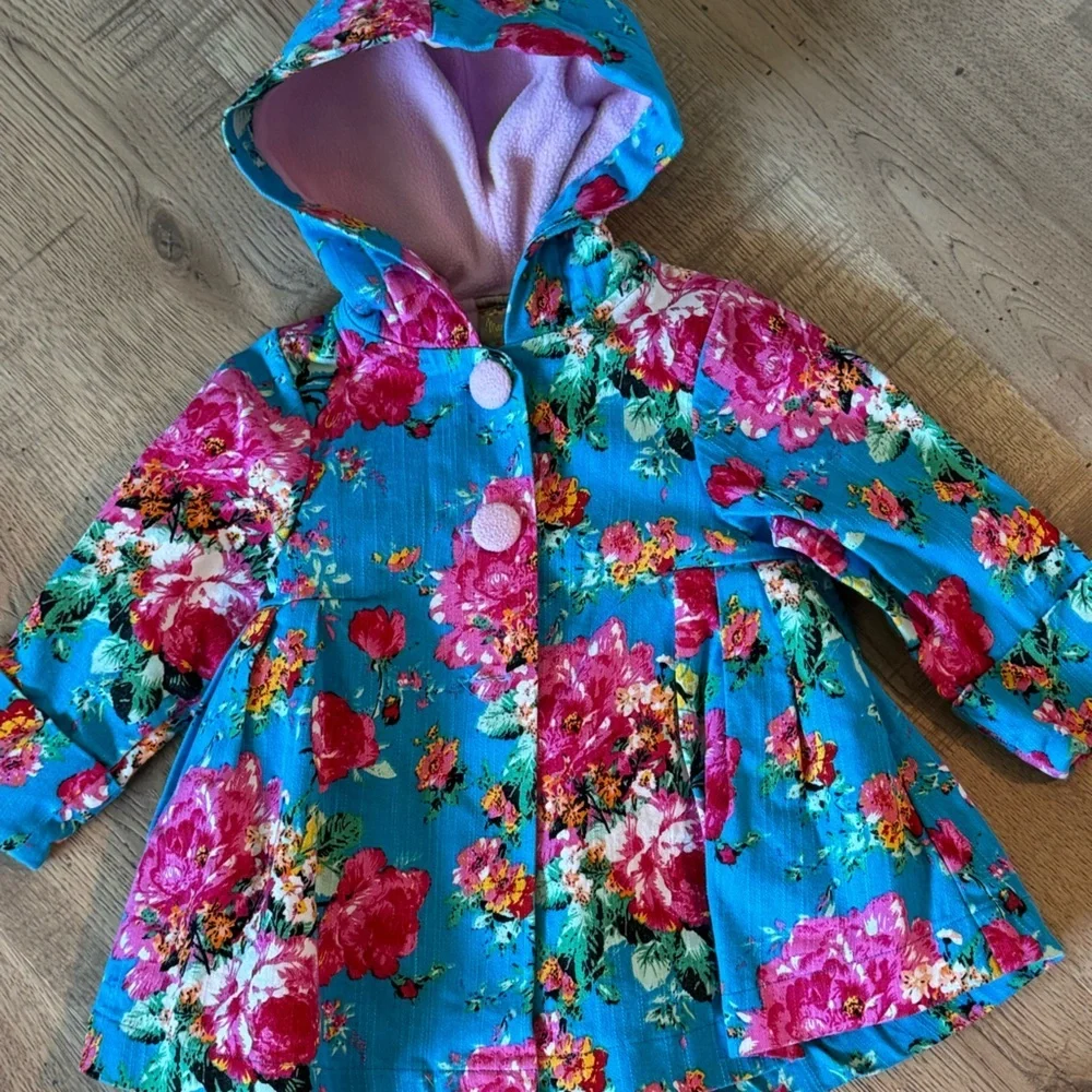 Maria Elena Toddler Floral Hooded Coat Blue Pink 2T Spring Jacket